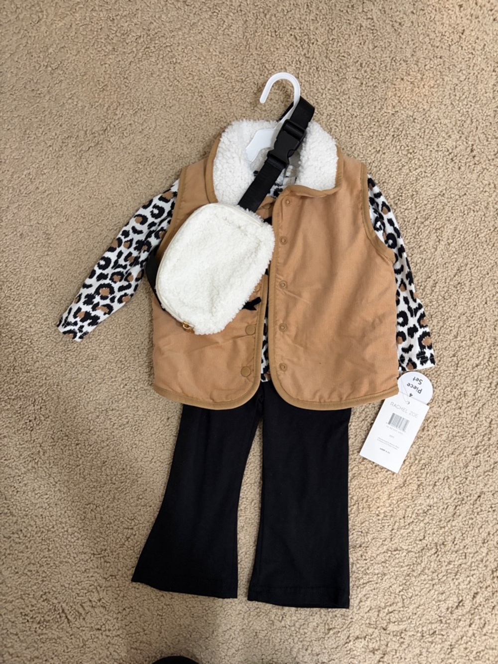 18MONTH GIRLS 4 PIECE SET- FANNY PACK VEST PANT & LONG SLEEVE LEOPARD TOP NWT